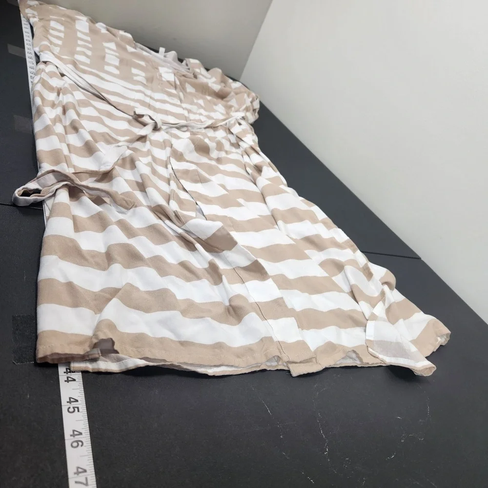 Garnet Hill Tan White Striped Checkered‎ Swim Cover Up Midi Dress Womens Large